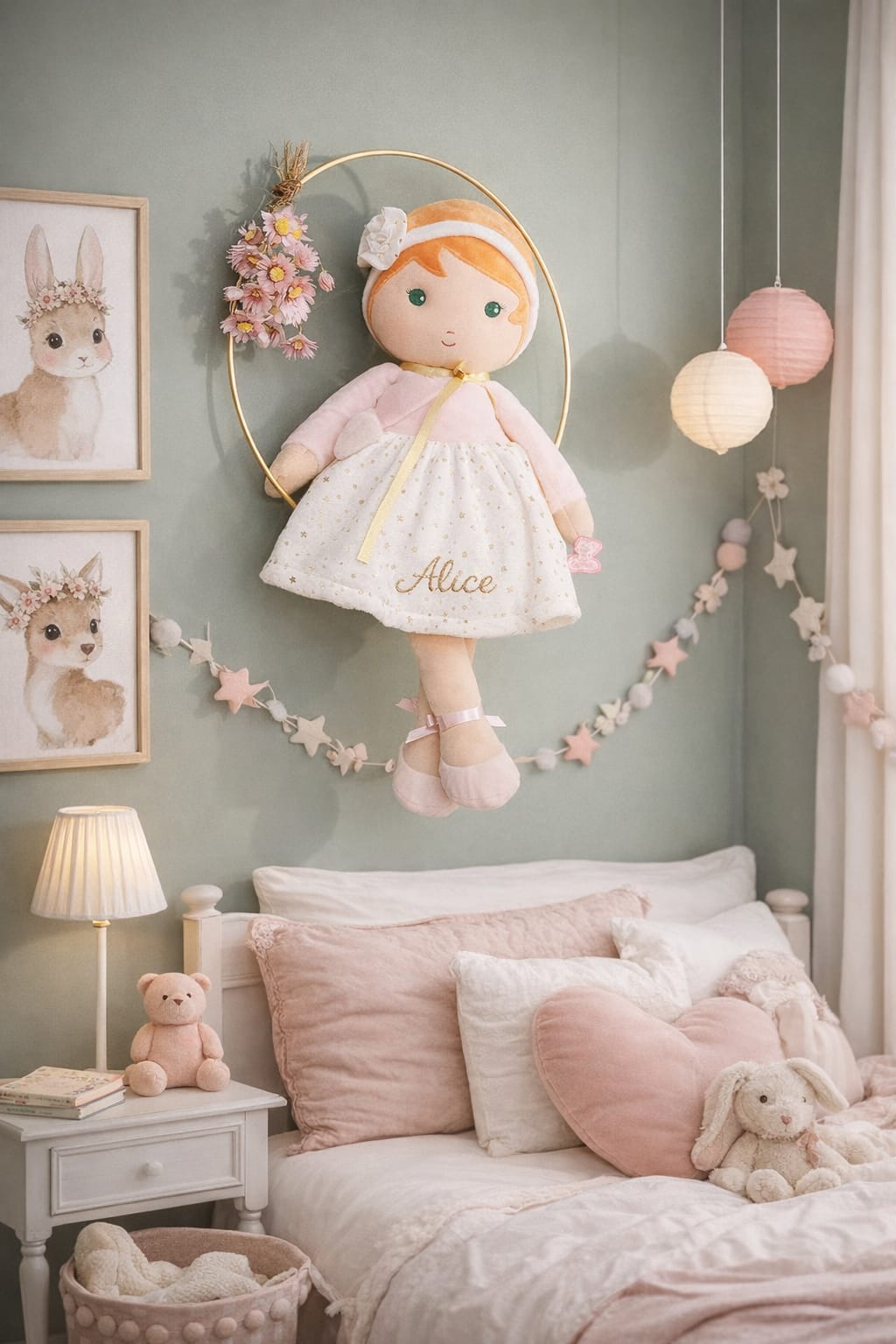 Poupée Bella Personnalisable – Peluche Brodée 35 Ou 45 Cm – Nom, Police Et Fil Au Choix – Cadeau Fille